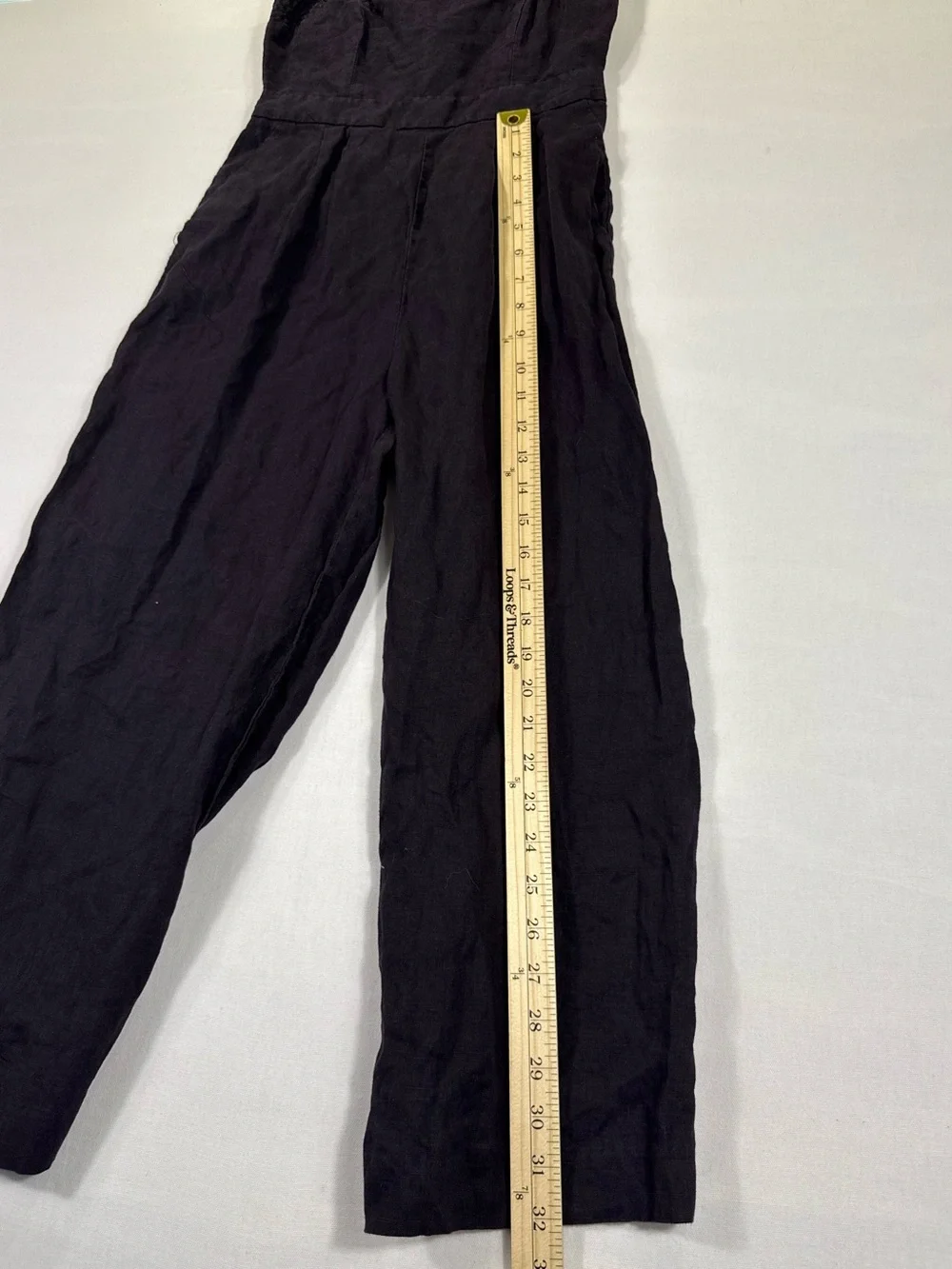 J. Crew Dark Wine Smocked Strap Linen-Blend Jumpsuit